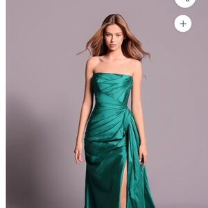 Tarik Ediz Strapless Teal Gown